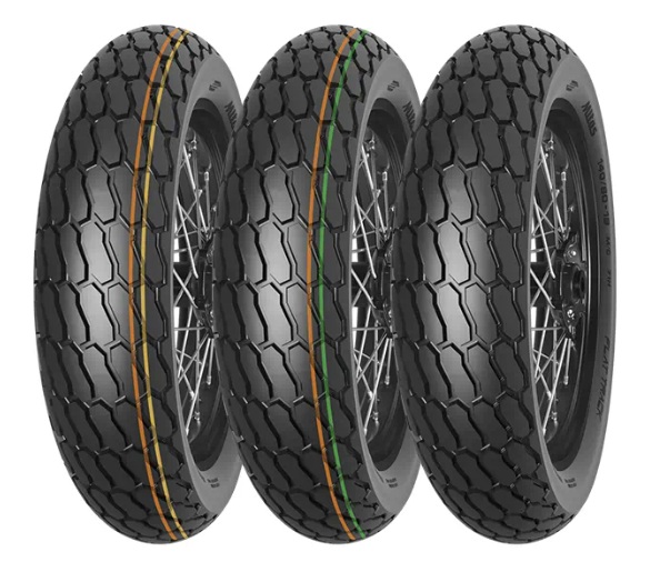 MITAS 130/80-19 (27×7-19) FLAT TRACK SOFT NHS TT (POMARAŃCZOWO-ŻÓŁTY PASEK) PRZÓD/TYŁ DOT 2025 (DOT:DDDP) ZAMIENNIK:70000355,70000356 (SUBSTYTUT:FT-18 FLAT TRACK)